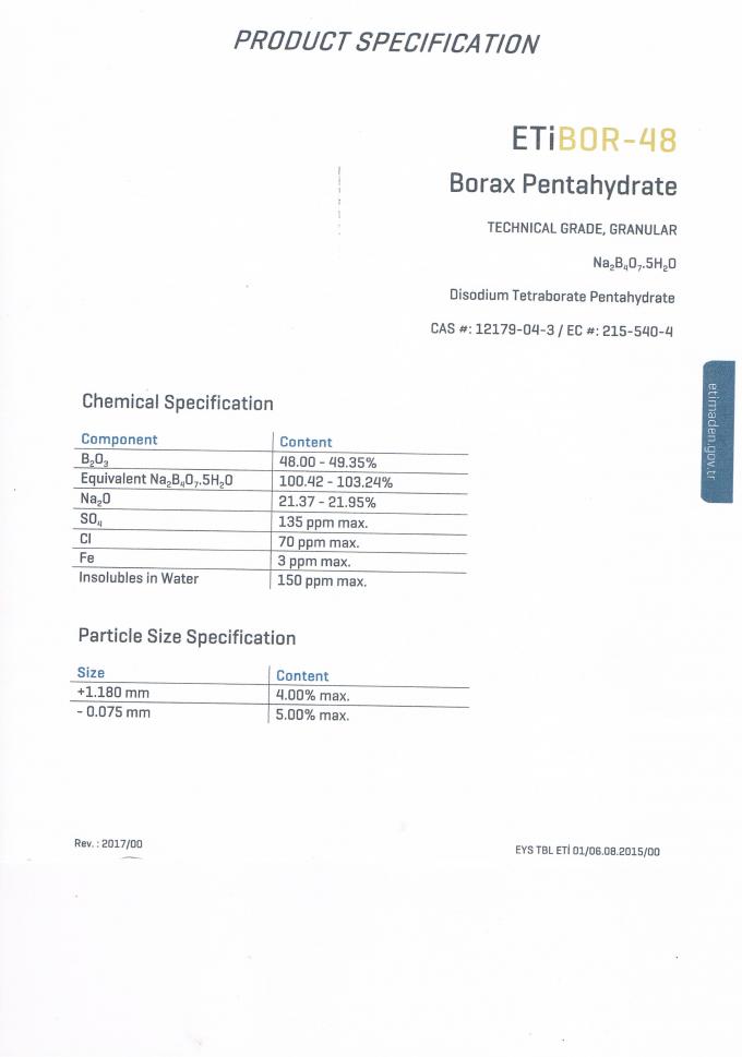99.9%Min Purity Borax Pentahydrate Na2B4O7•5H2O For Glass Factory 1